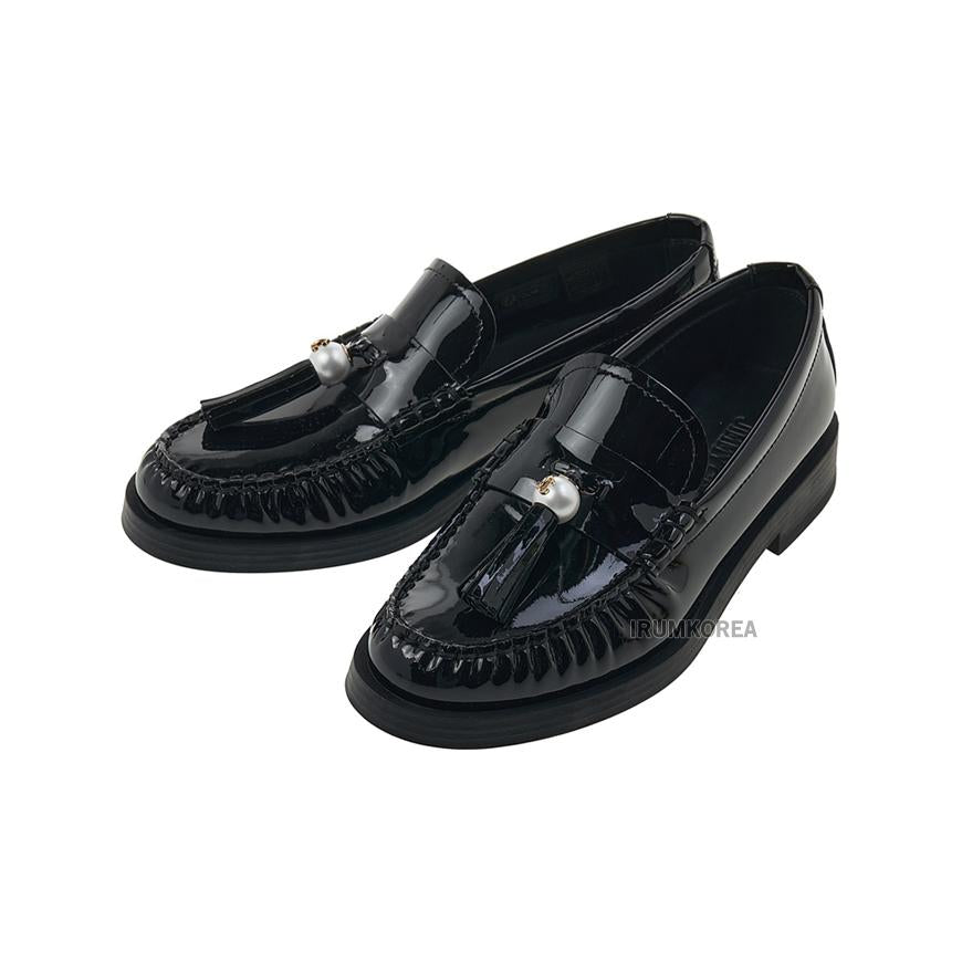 Jimmy Choo Addie Pearl Patent Black Loafers Women