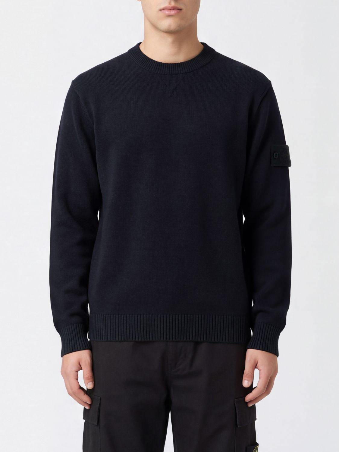 STONE ISLAND Black Wool Round Neck Knit Sweater for Men