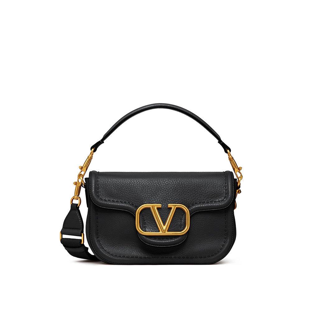 VALENTINO V-Logo Leather Crossbody Shoulder Bag for Women Black