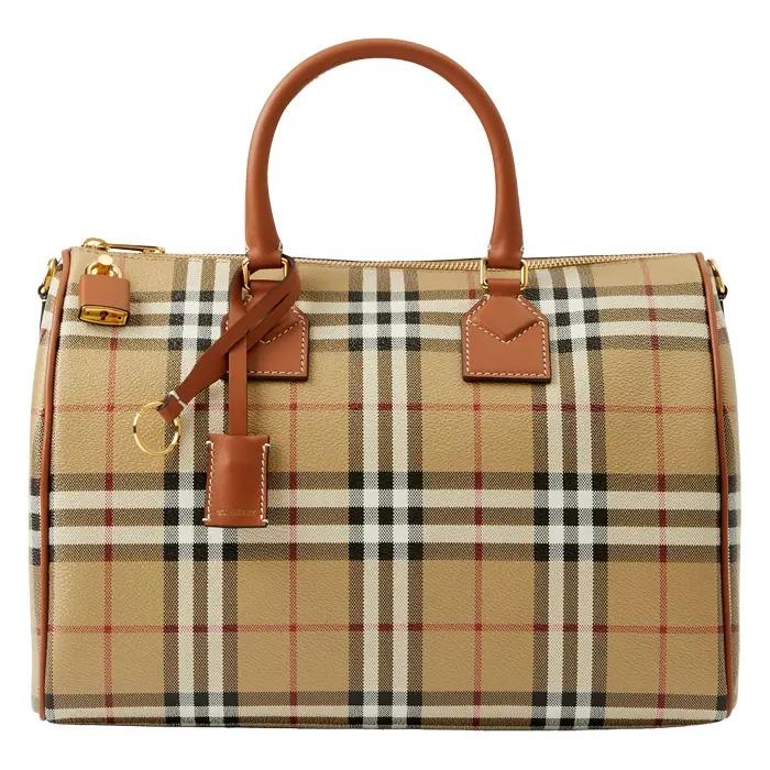 BURBERRY Women’s Medium Check Bowling Bag Beige Shoulder Bag