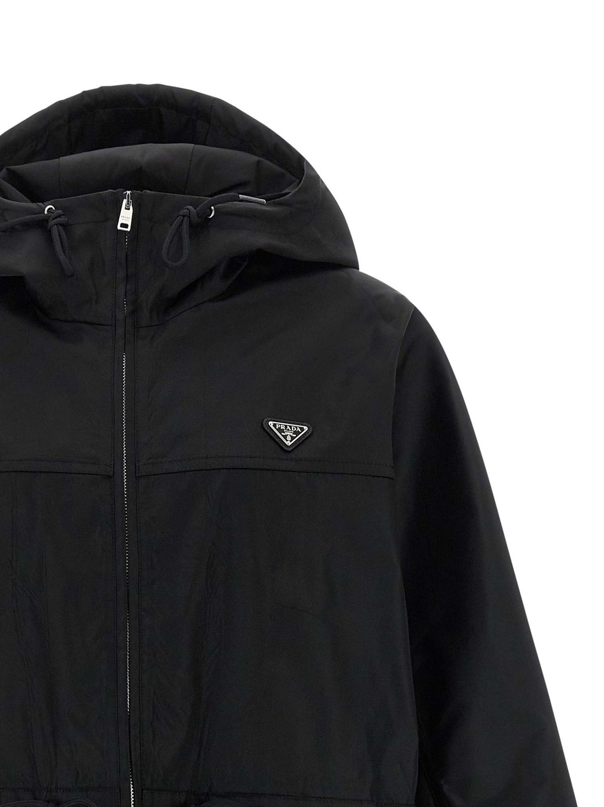 PRADA Black Nylon Hooded Raincoat Trench Coat