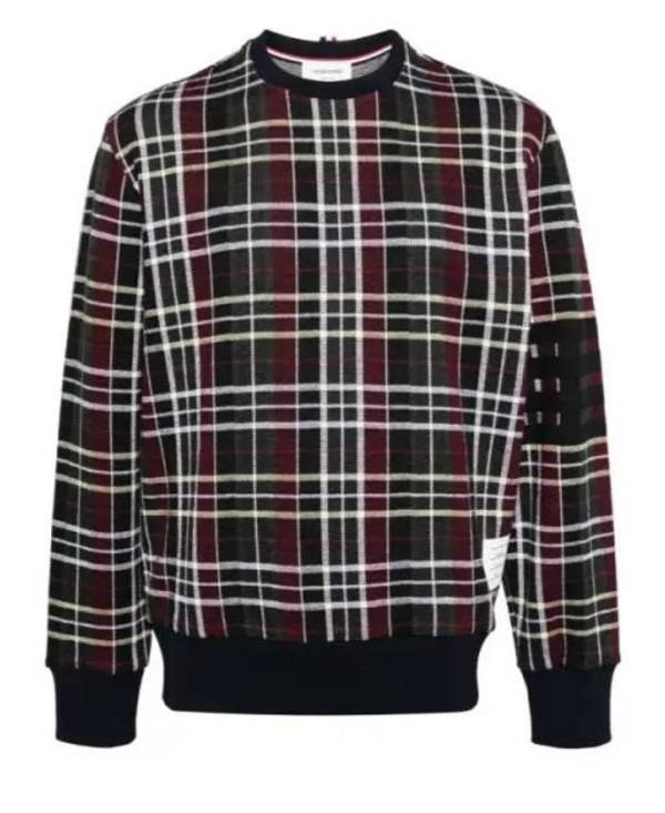 THOM BROWNE 4-Bar Stripe Jacquard Cotton Crewneck Sweater