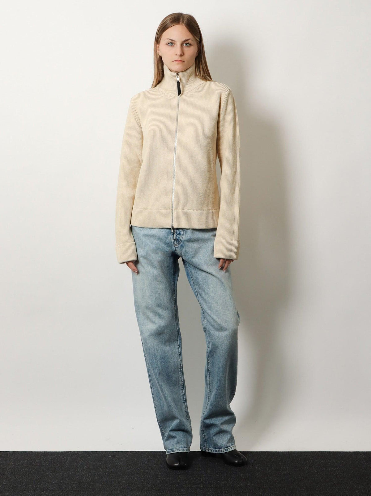 Maison Margiela Wool Zip-Up Knit Cardigan Ivory Women’s