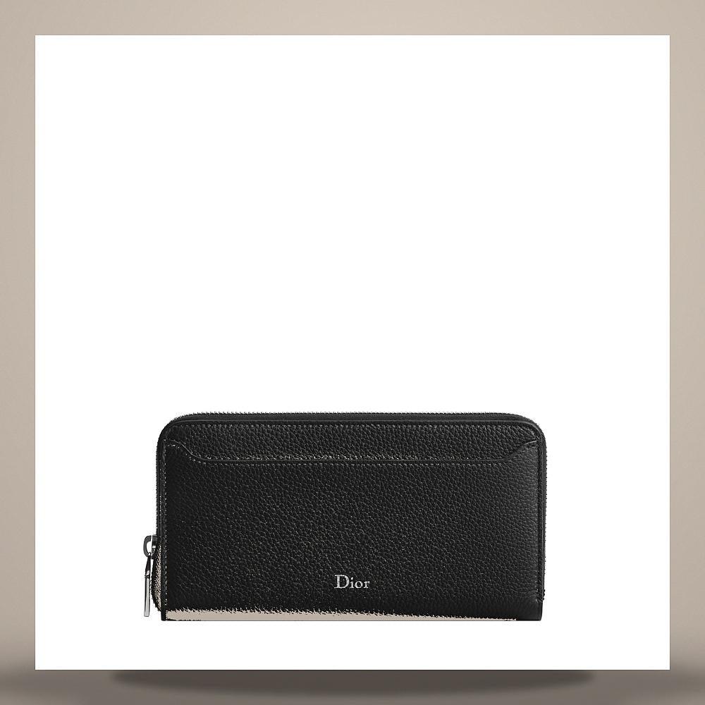 DIOR Black Grained Calfskin Arch Zip Long Wallet Card Holder 2LLBC352MARH00N