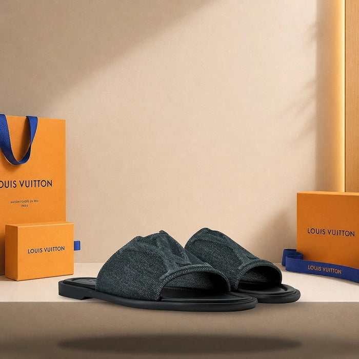 Louis Vuitton Portofino Mules Black Leather Slide Sandals