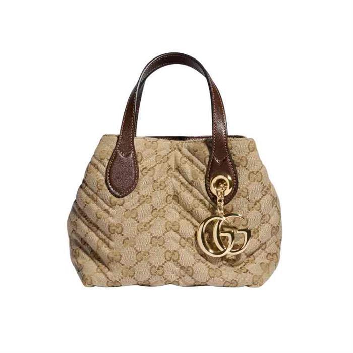 GUCCI GG Marmont Small Tote Bag Beige Leather Tote