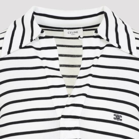 CELINE Stripe Silk Jersey Polo Shirt RX0L0809W 01OB OFF WHITE BLACK DOM
