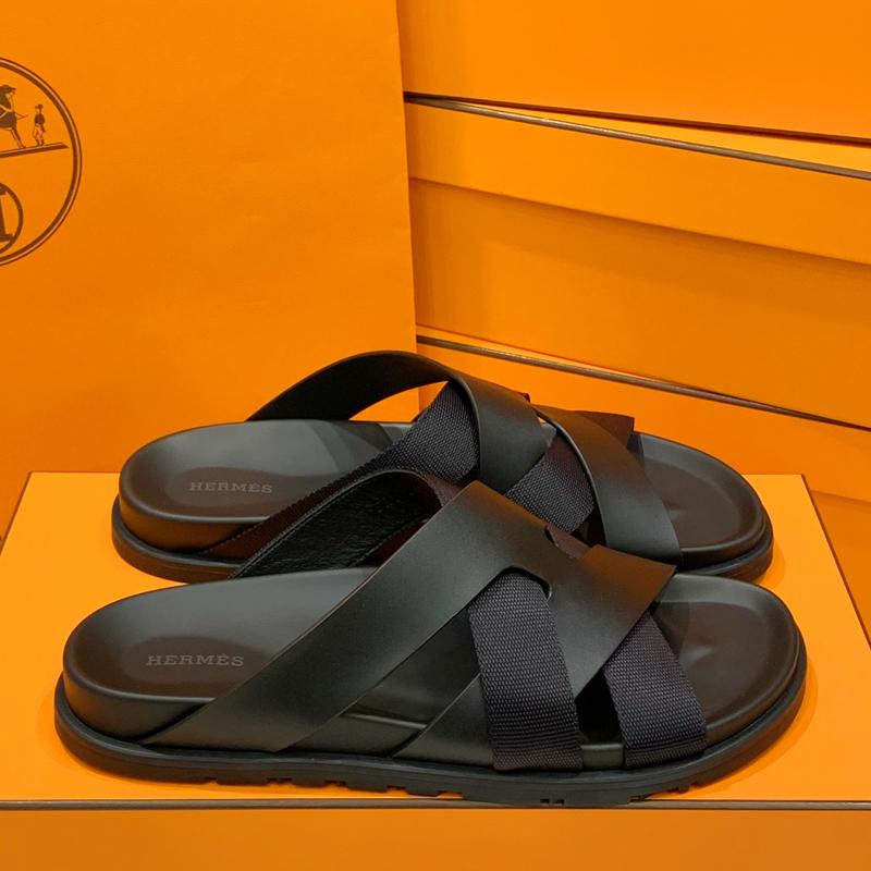 HERMES Kazimir Slippers Calfskin Black