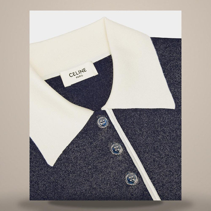 CELINE Dark Blue Fine Wool Long Sleeve Shirt RX0I70100 07DX
