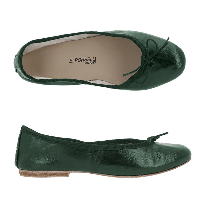 E.PORSELLI Dark Green Leather Ballet Flats Women