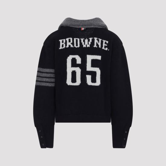 THOM BROWNE Navy Wool Knit Cardigan for Men