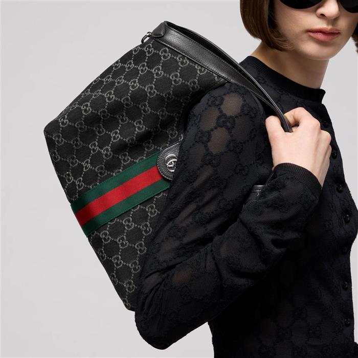 GUCCI Ggilio Small Black Leather Tote Bag