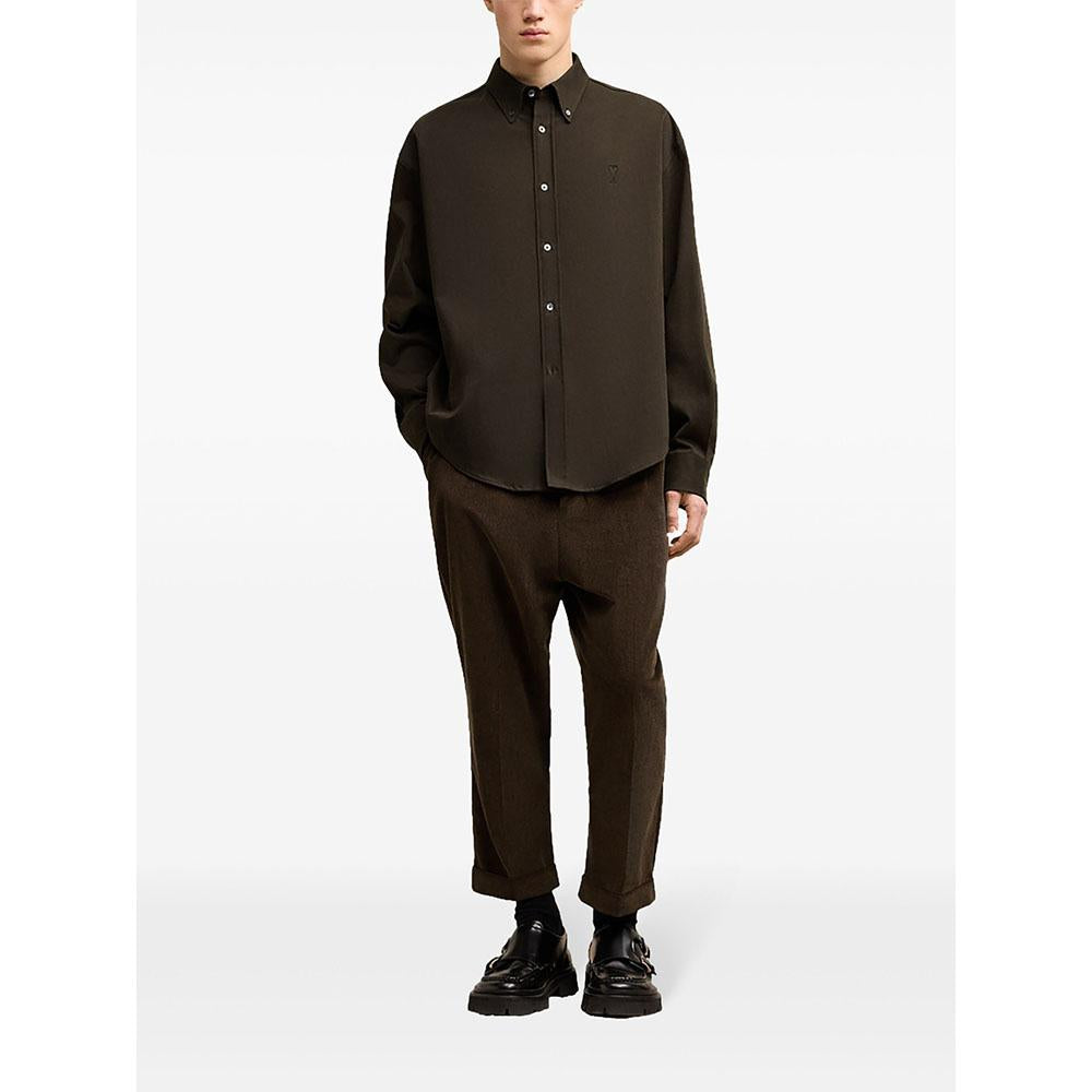 AMI Heart Logo Brown Long Sleeve Shirt for Men HSH170 CO0082 221