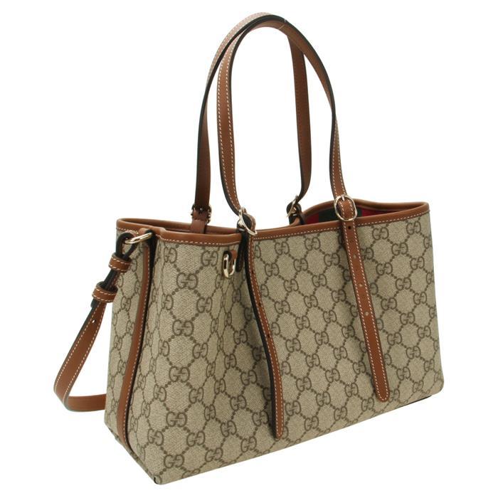 GUCCI GG Emblem Medium Tote Bag Beige Brown Leather Handbag