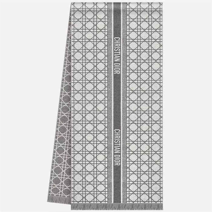 DIOR Cannage Pattern Scarf Navy Wool Silk Men's Scarf