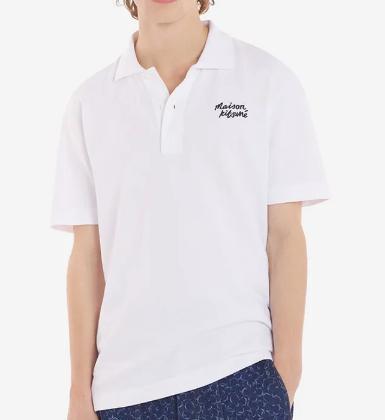 Maison Kitsune White Black Cotton Polo Shirt for Men MM00201 KJ7010