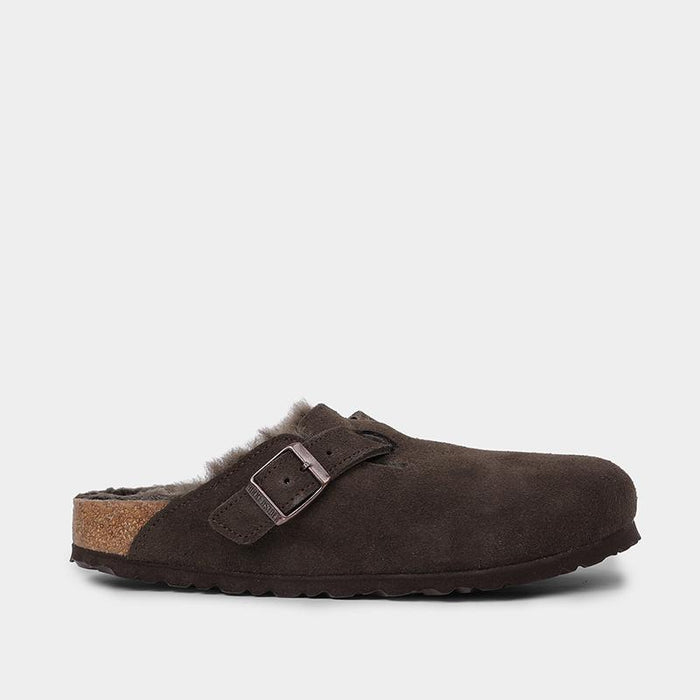 Birkenstock Boston Shearling Suede Mule Sandals Moka