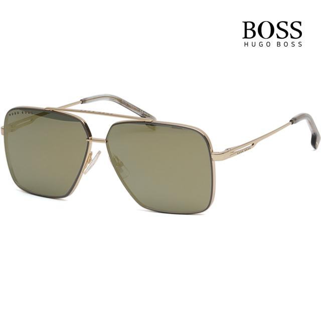 HUGO BOSS Gold Double Bridge Metal Pilot Sunglasses Mirror Lens BOSS1325S J5GUE