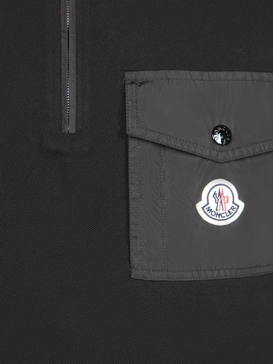 Moncler Black Cotton Piqué Polo Shirt with Pocket