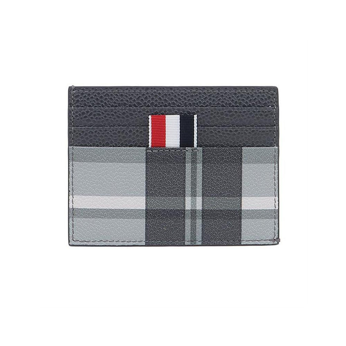 THOM BROWNE 4-Bar Stripe Pebbled Grain Madras Leather Card Holder