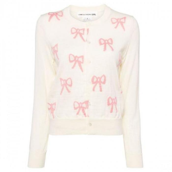 Comme des Garcons Ribbon Intarsia Jacquard Wool Cardigan NN N003 051 2