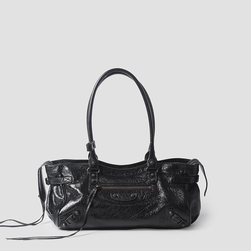 BALENCIAGA Le City East-West Shoulder Bag Black Leather