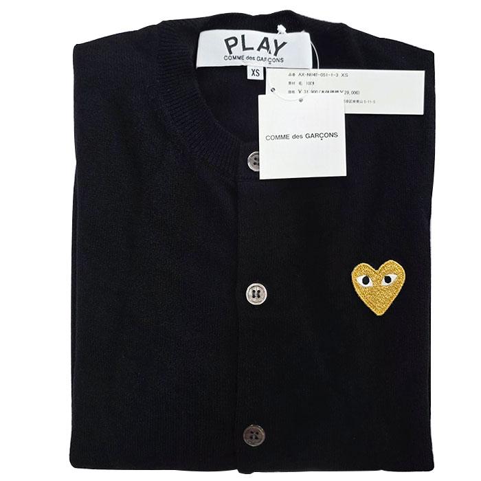 Comme des Garcons Gold Heart Patch Black Wool Cardigan