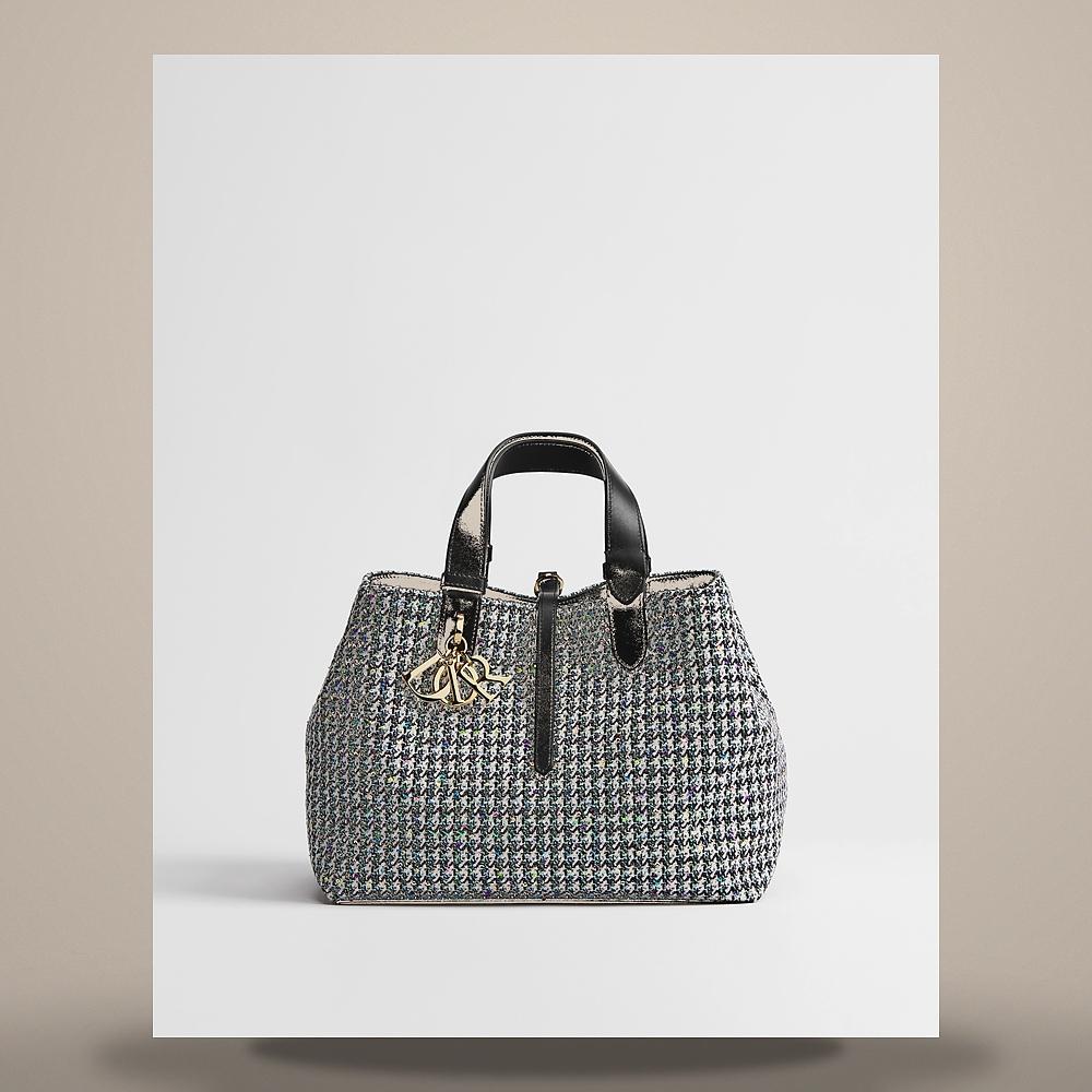 DIOR Medium Toujours Tote Bag Multicolor Houndstooth Sequin Embroidered