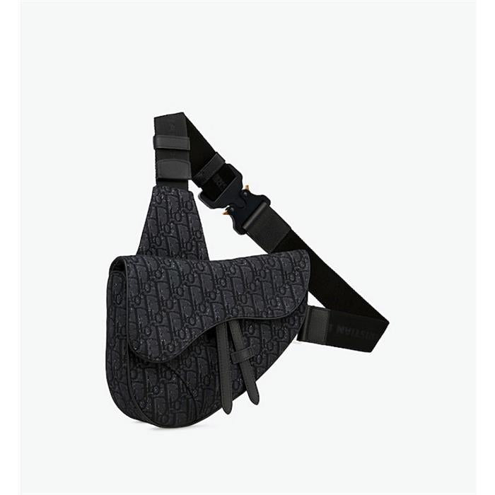 DIOR Black Oblique Jacquard Saddle Crossbody Bag
