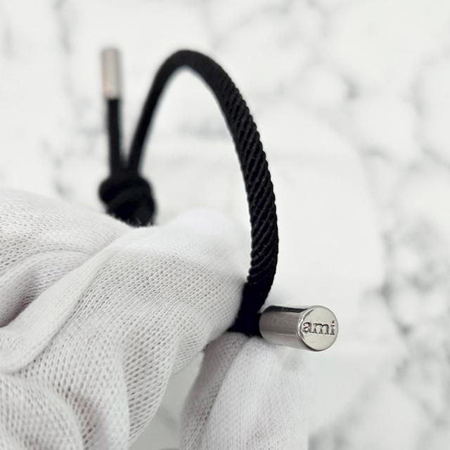 AMI Silver Heart Logo Link Black Cord Knot Bracelet UJW456 HW0021 9002