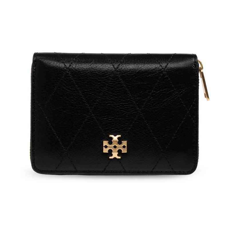 Tory Burch Charlie Quilted Zip Card Wallet Black Leather