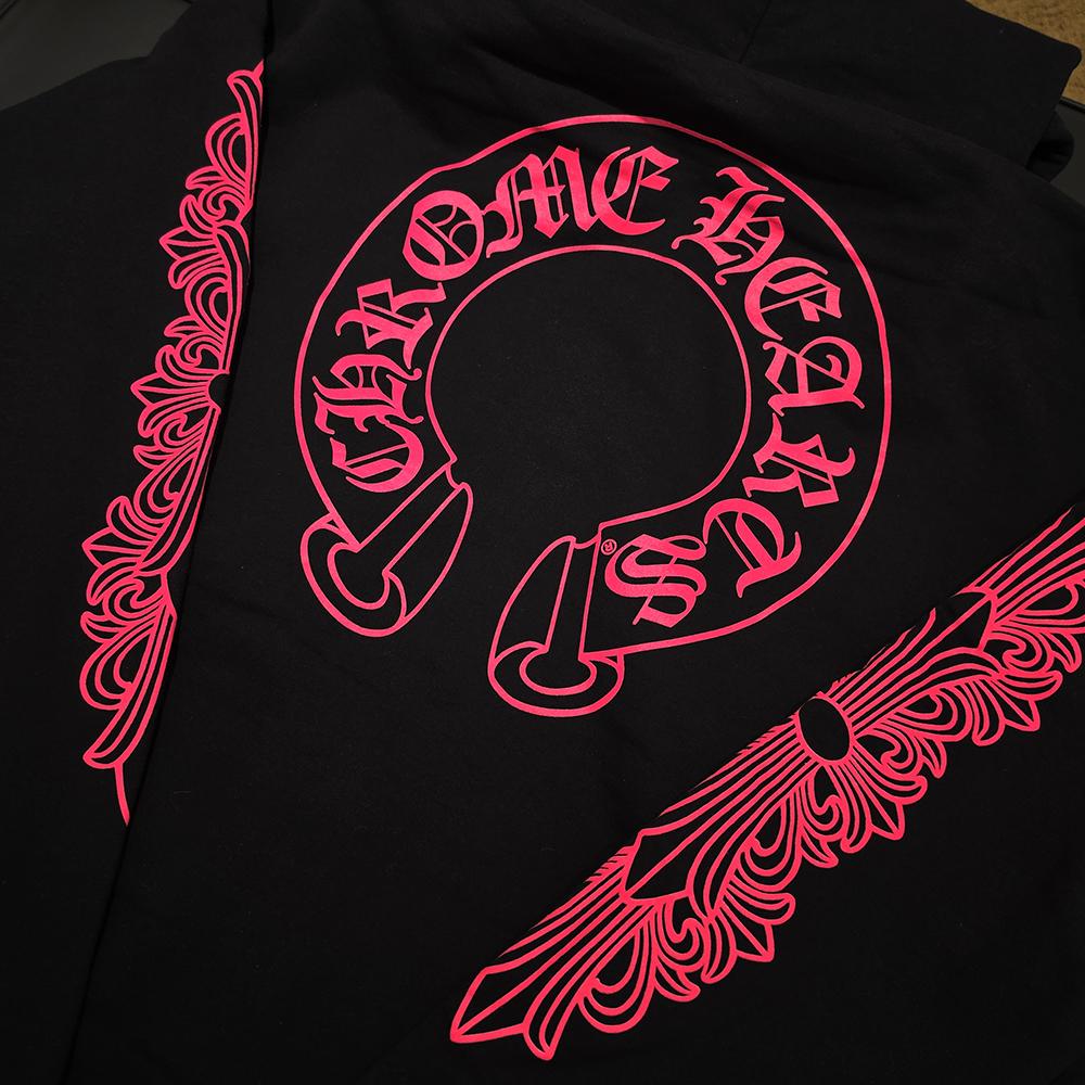 Chrome Hearts Pink Horseshoe Fleece Zip Hoodie Black Unisex