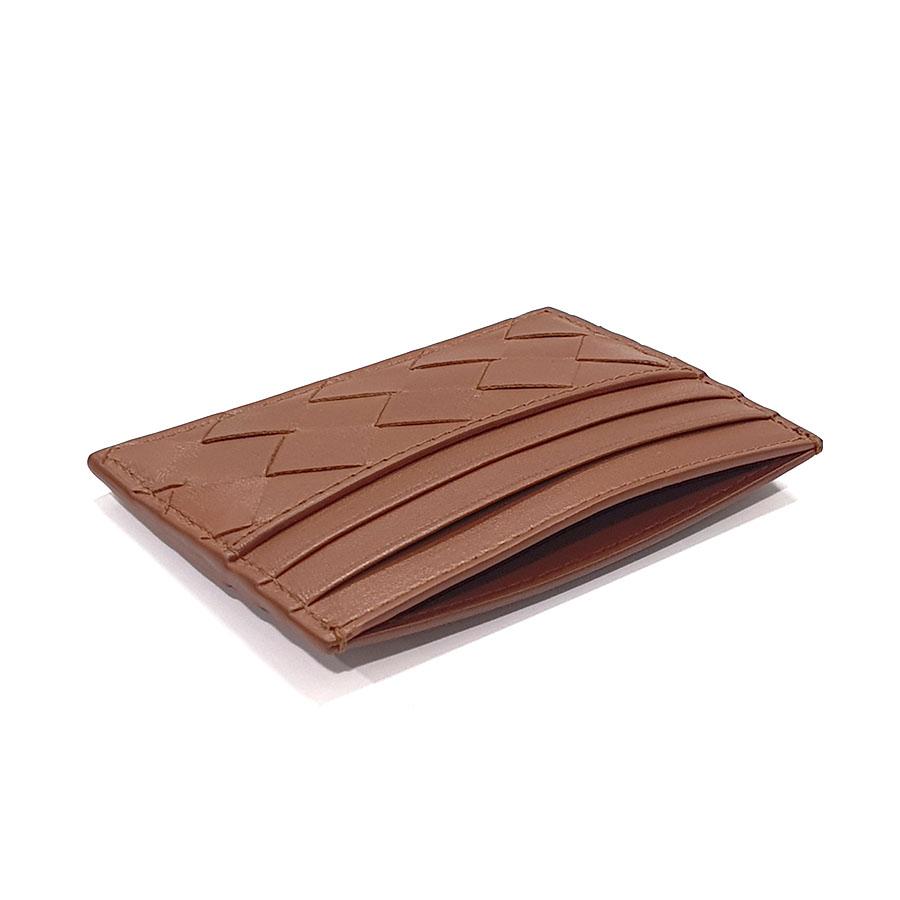 Bottega Veneta Intrecciato Wood Brown Leather Card Holder Wallet