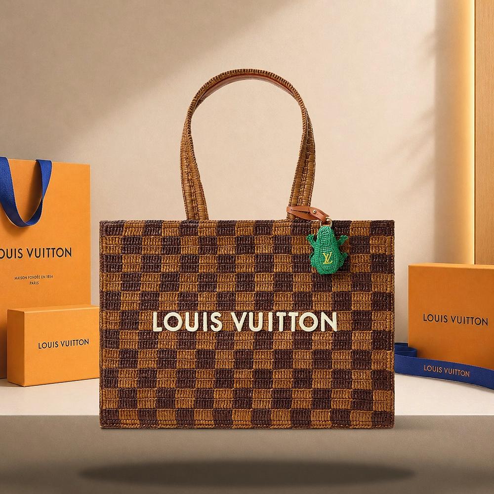 Louis Vuitton Natural Rust Chocolate Shopper Tote MM Clutch N40900