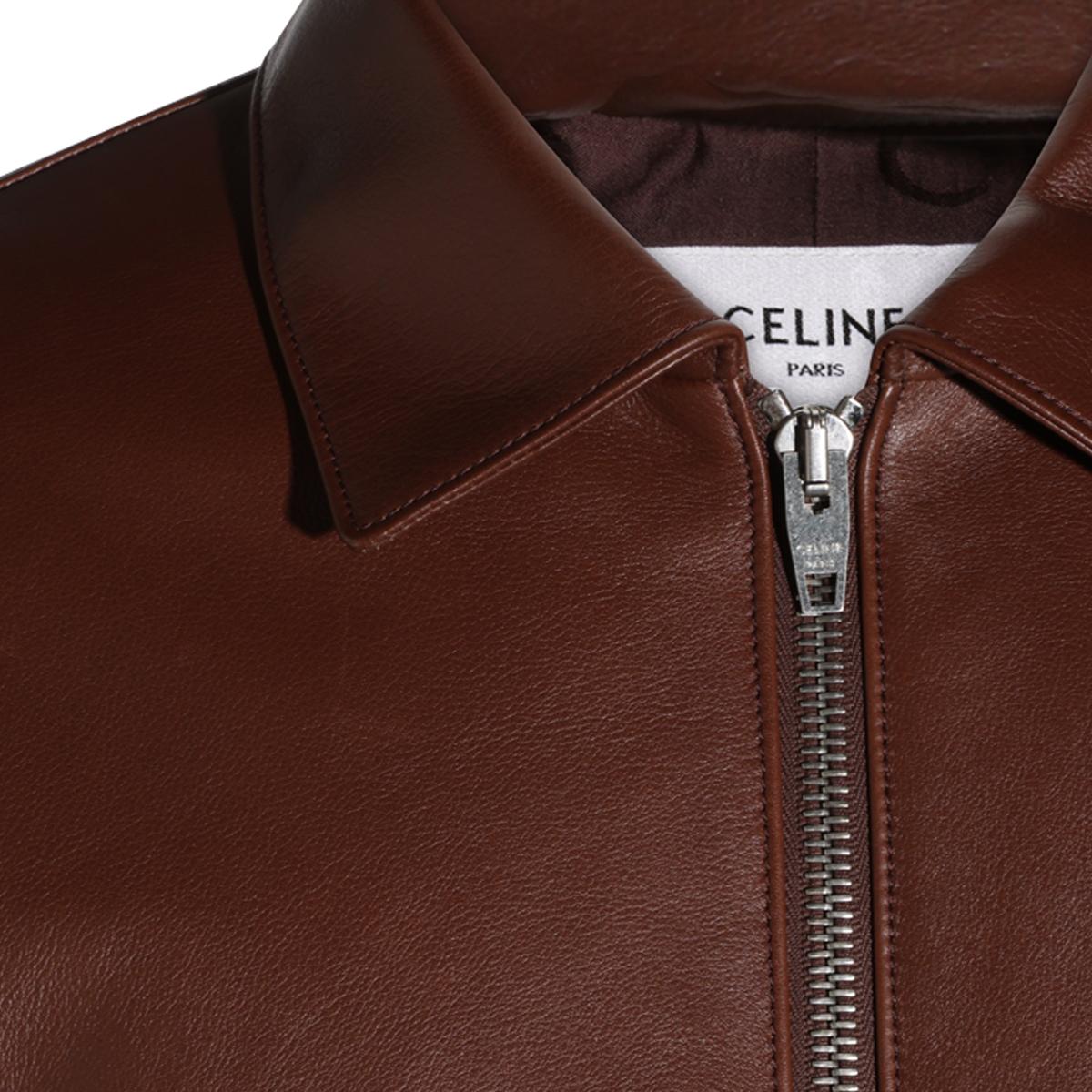 CELINE Brown Leather Bomber Jacket for Men