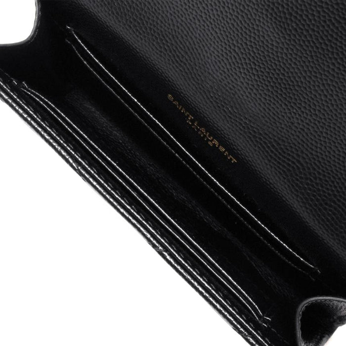 Saint Laurent Black Leather Compact Wallet with Gold Logo Card Holder