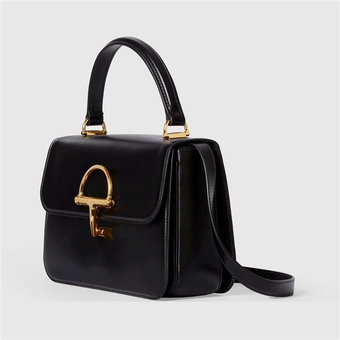 GUCCI Siena Medium Top Handle Shoulder Bag Black Leather