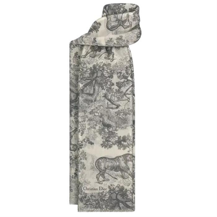 DIOR Toile de Jouy Sauvage Wool Scarf Navy