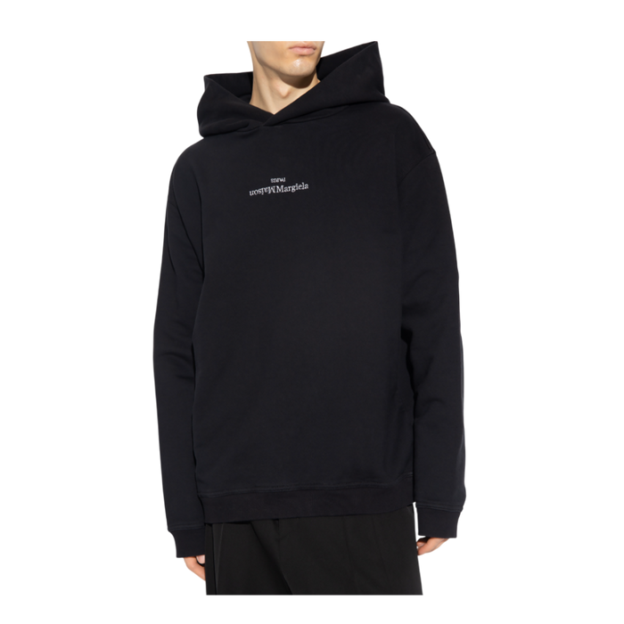 Maison Margiela Upside-Down Embroidered Logo Hoodie Men Black