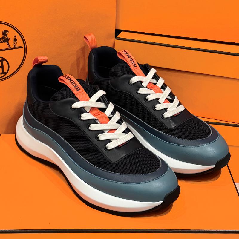 HERMES Men Grem Calfskin Marine Black Low-Top Sneakers
