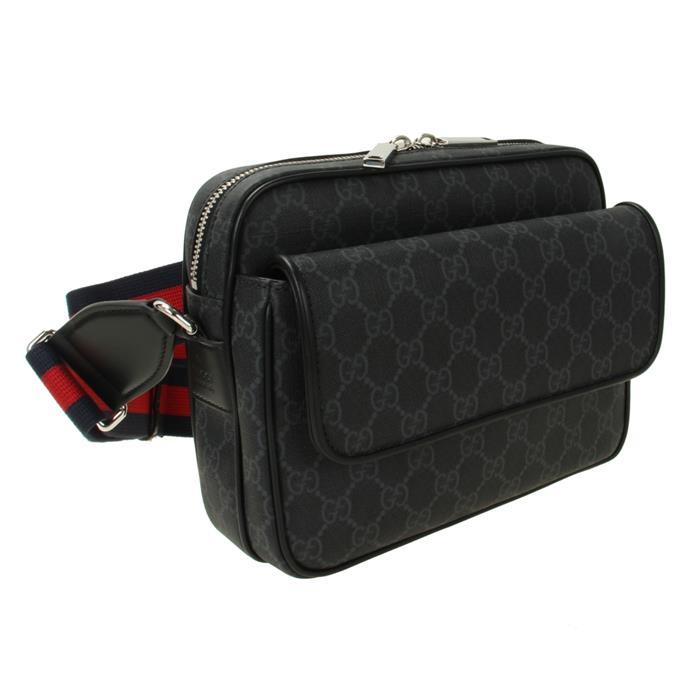 GUCCI GG Small Crossbody Bag Black Canvas Leather Trim
