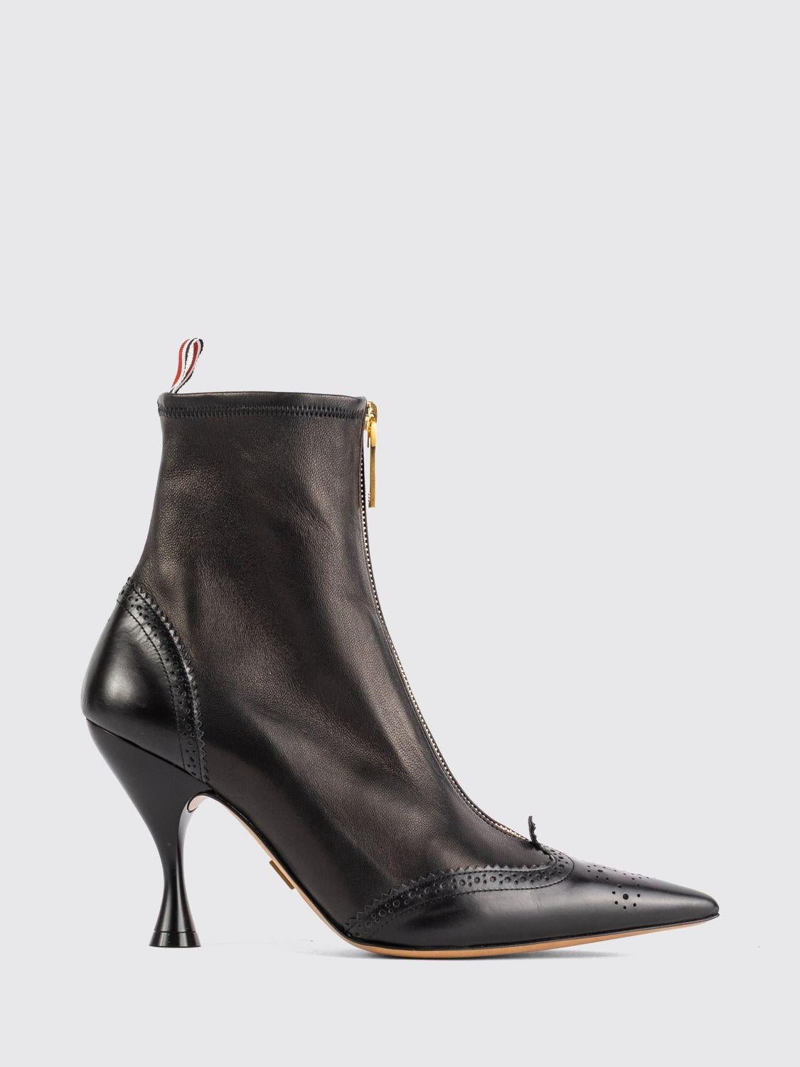 THOM BROWNE Black Leather Ankle Boots