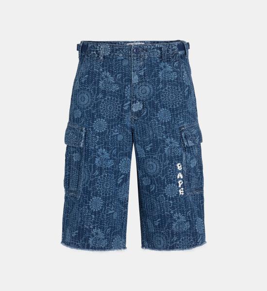 BAPE Cotton Drawstring Short Pants for Men 001DSM301305MING INDIGO DOM