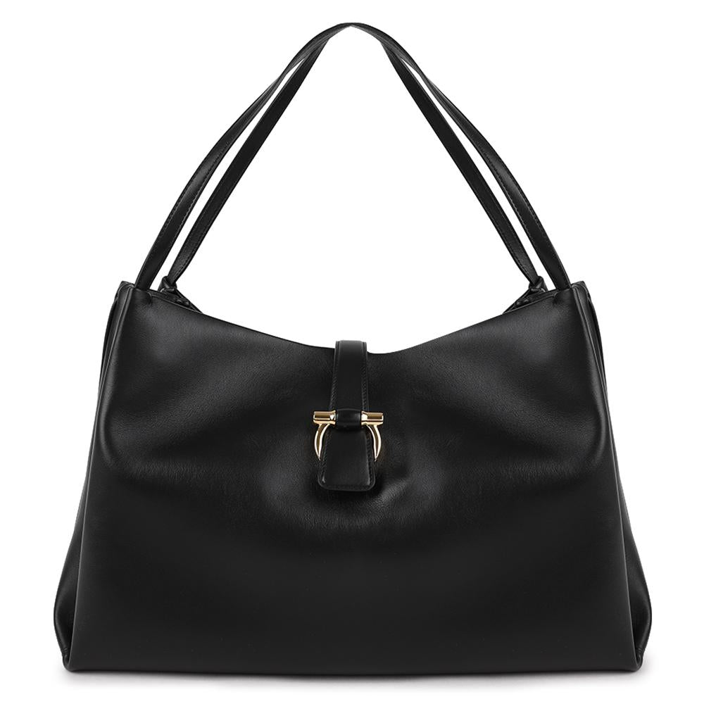 Ferragamo Gancini Black Leather Tote Bag 21 9804 BK