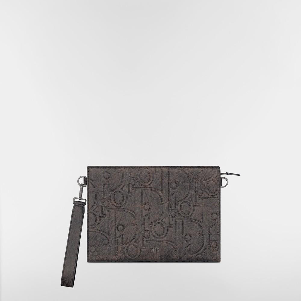 DIOR Brown Gravity Vintage Leather A5 Triangle Pouch Card Holder