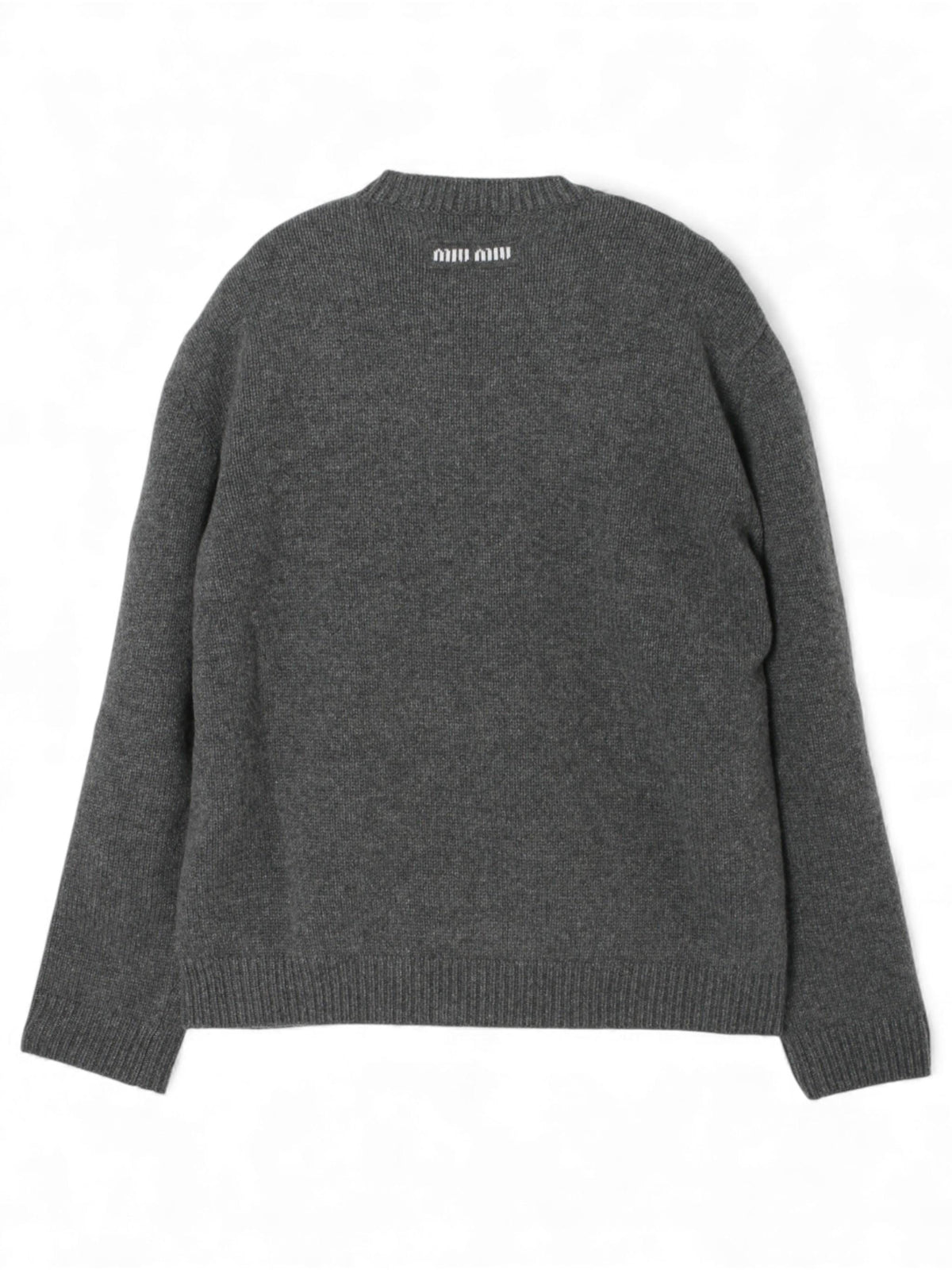 Miu Miu Back Logo Cashmere Crewneck Sweater Gray
