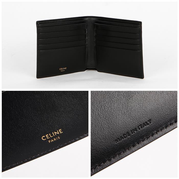 CELINE Triomphe Embossed Leather Black Bifold Wallet