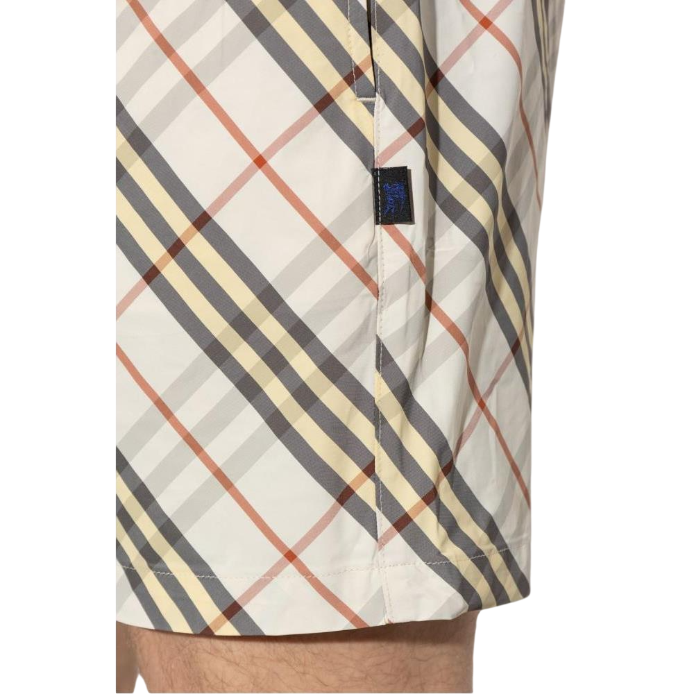 BURBERRY Check Swim Shorts Ivory Men's Swimwear