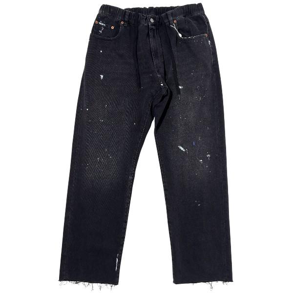 MM6 Waistband Paint Straight Leg Jeans Denim Pants Men Gray