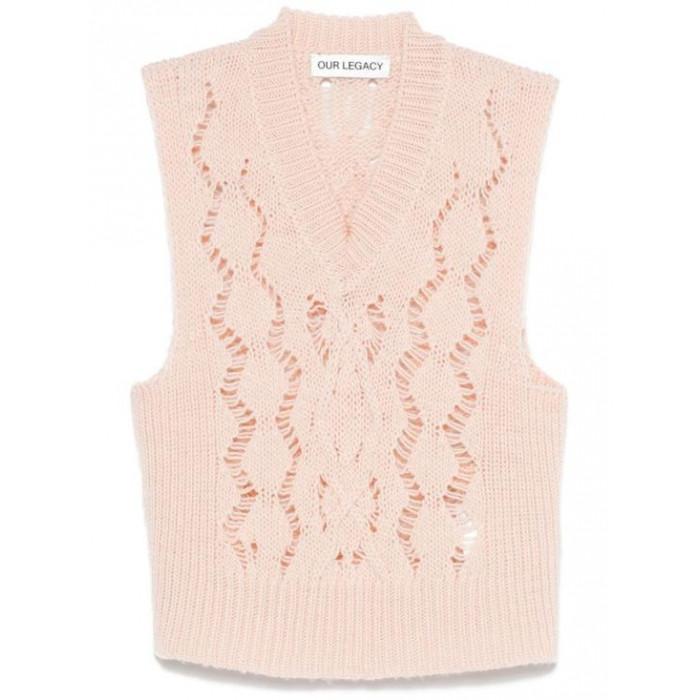OUR LEGACY Delicate Pink Cable Knit Wool Fisherman Tank Top W4243 CD